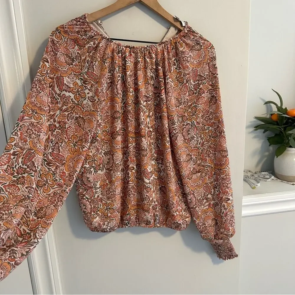 EVEREVE Pink Floral Printed Long Sleeve Blouse Top Small